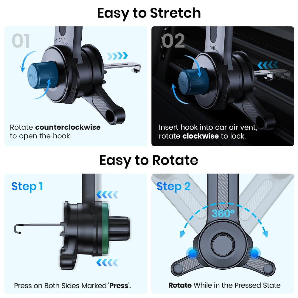 Soporte de teléfono para coche TOPK D42T, brazo extendido, soporte de 3 puntos, gancho de metal extensible, estabilidad superior, soporte para teléfono móvil para coches
