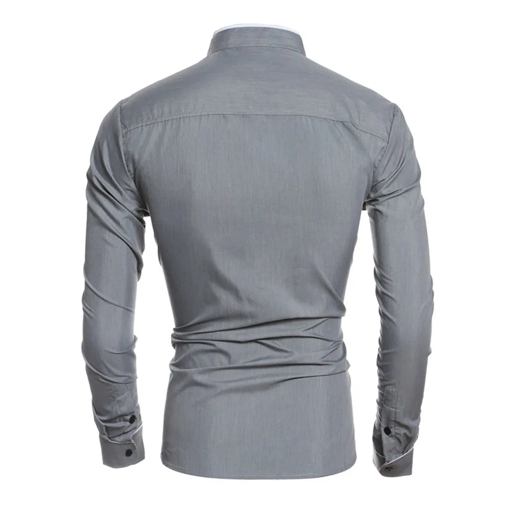 Camisa Formal Casual de Lujo para Hombre Manga Larga Ajustada para Negocios