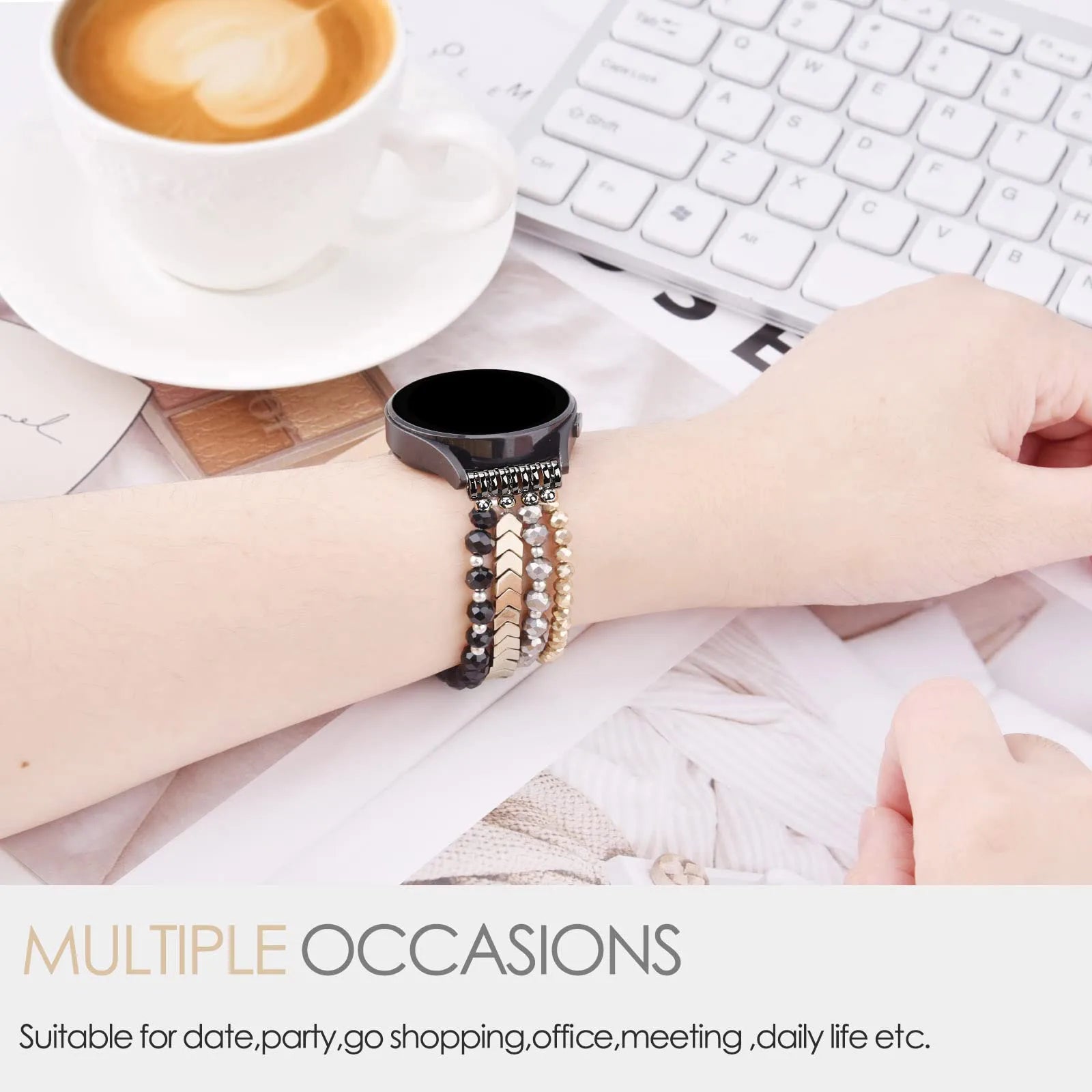 Correas para Samsung Galaxy Watch 6/5/4 de 40/44 mm/Active 2 Watch 4 de 42/46 mm para mujer, de 20 mm, elásticas, hechas a mano, de moda, con cuentas de cristal