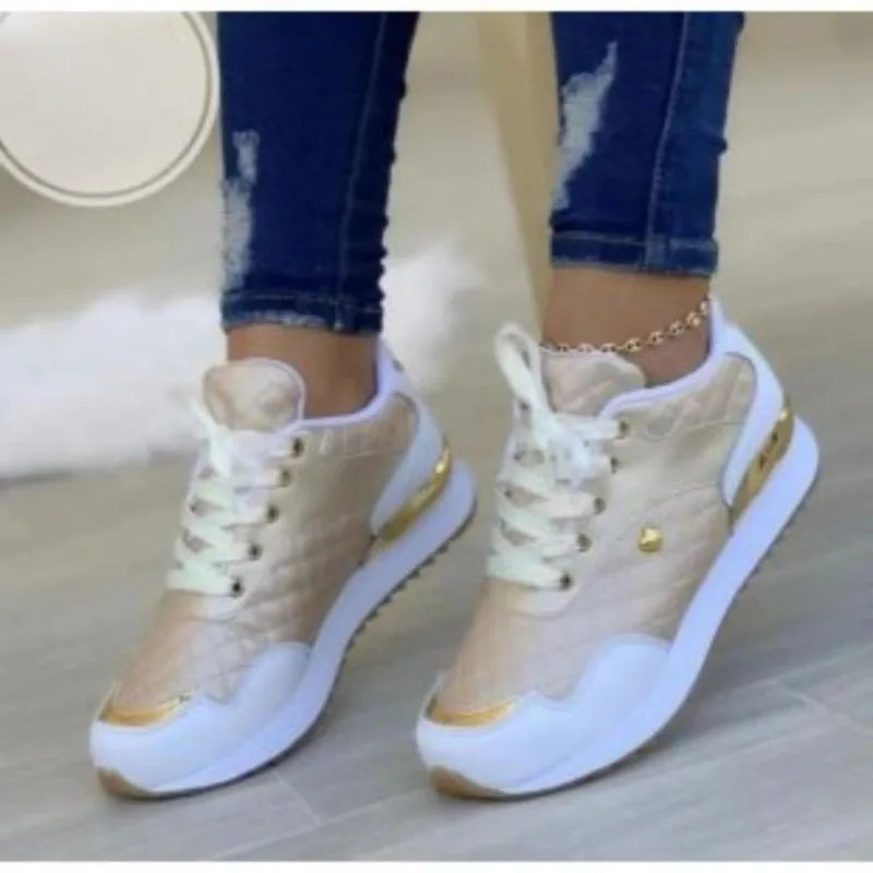 Women's Mesh Sneakers Patchwork Lace-Up Flats Lightweight Breathable Vulcanized Shoes Women Zapatillas De Mujer Plus Size