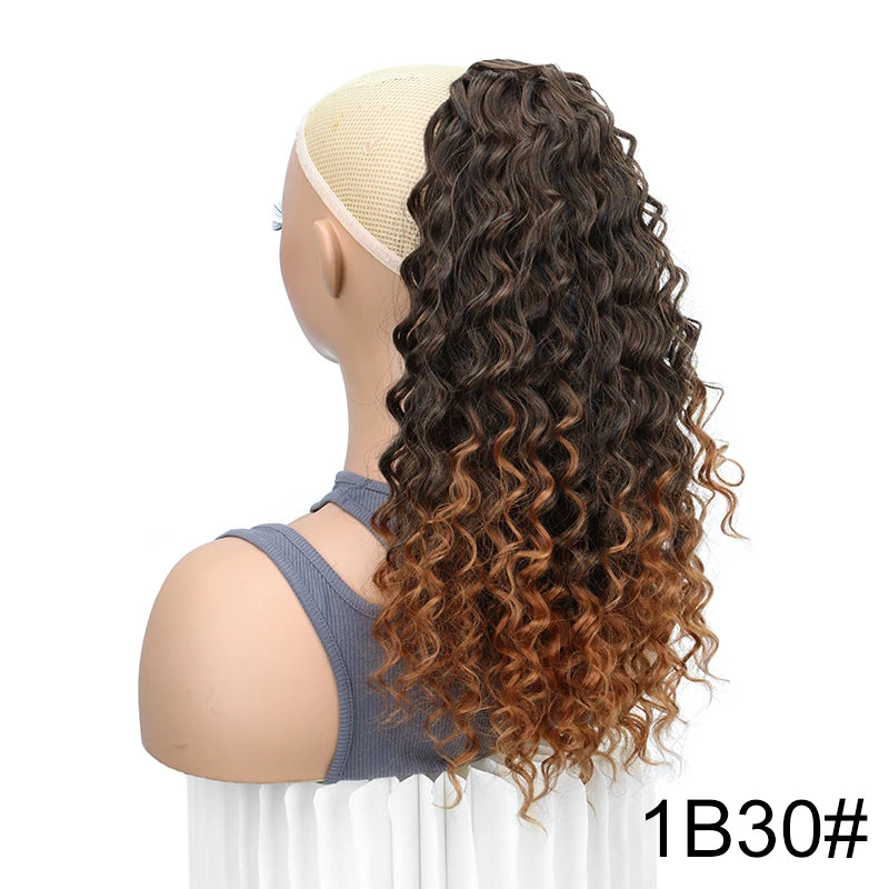 Queue de cheval synthétique de 18 pouces de long, bouclée et frisée, à clipser avec cordon de serrage, extension de cheveux afro noire et marron pour femmes