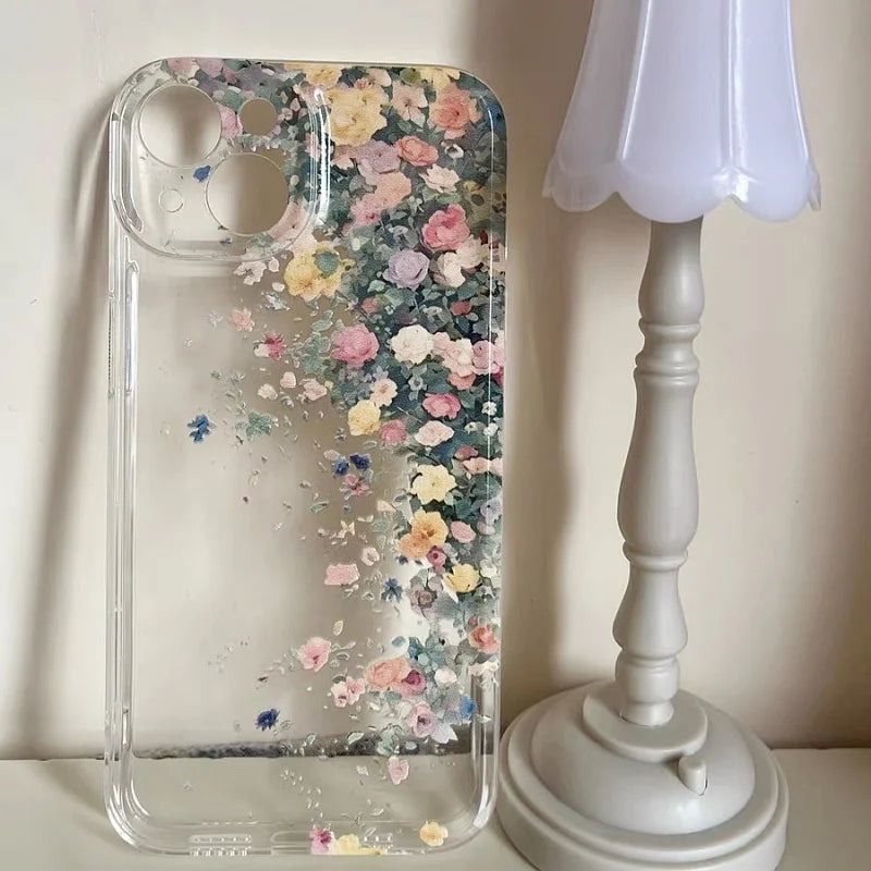 Coque transparente à motif floral pour iPhone 16, 15, 13, 14, 12, 11 Pro Max, 15, 14, 16 Plus, souple et résistante aux chocs
