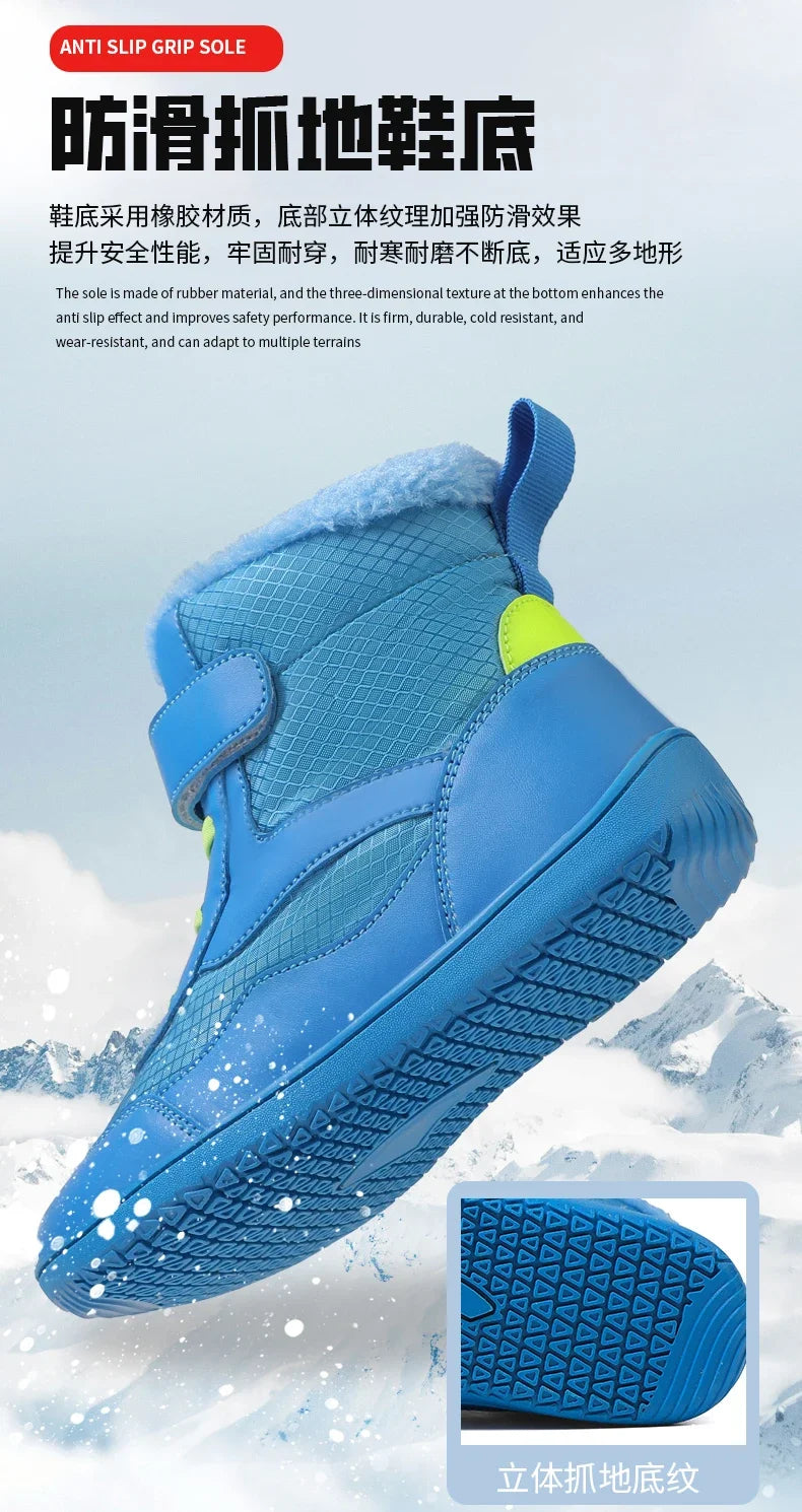 Boys Girls Winter Snow Boots Wide Toe Barefoot Insulated Waterproof Fur Lined Shoes for Kids Cold Weather Outdoor Sneakers