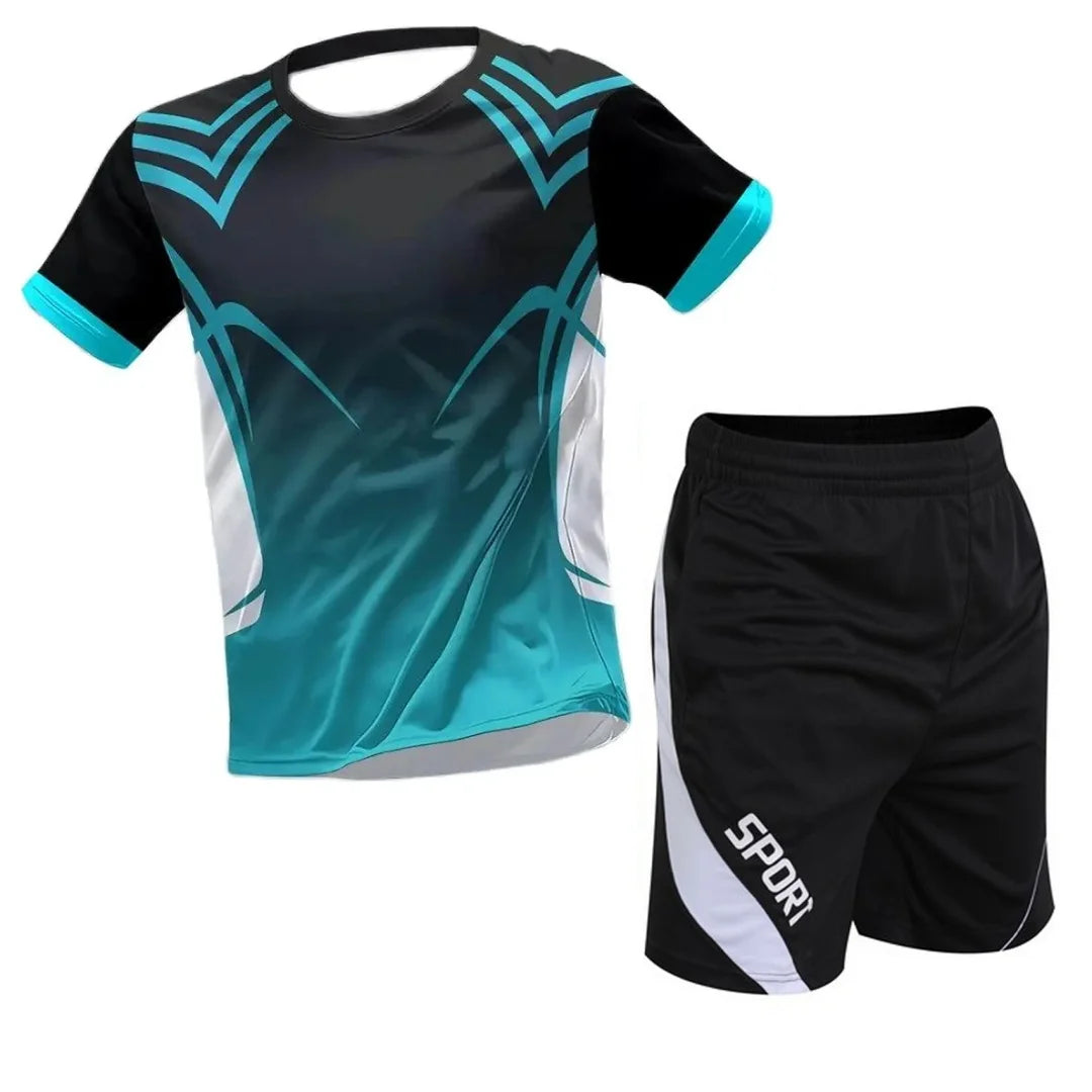 2025 New Hot selling Outdoor Running Sports Set Breathable Quick drying Short sleeved Shorts Fitness Casual Clothing 3D Set