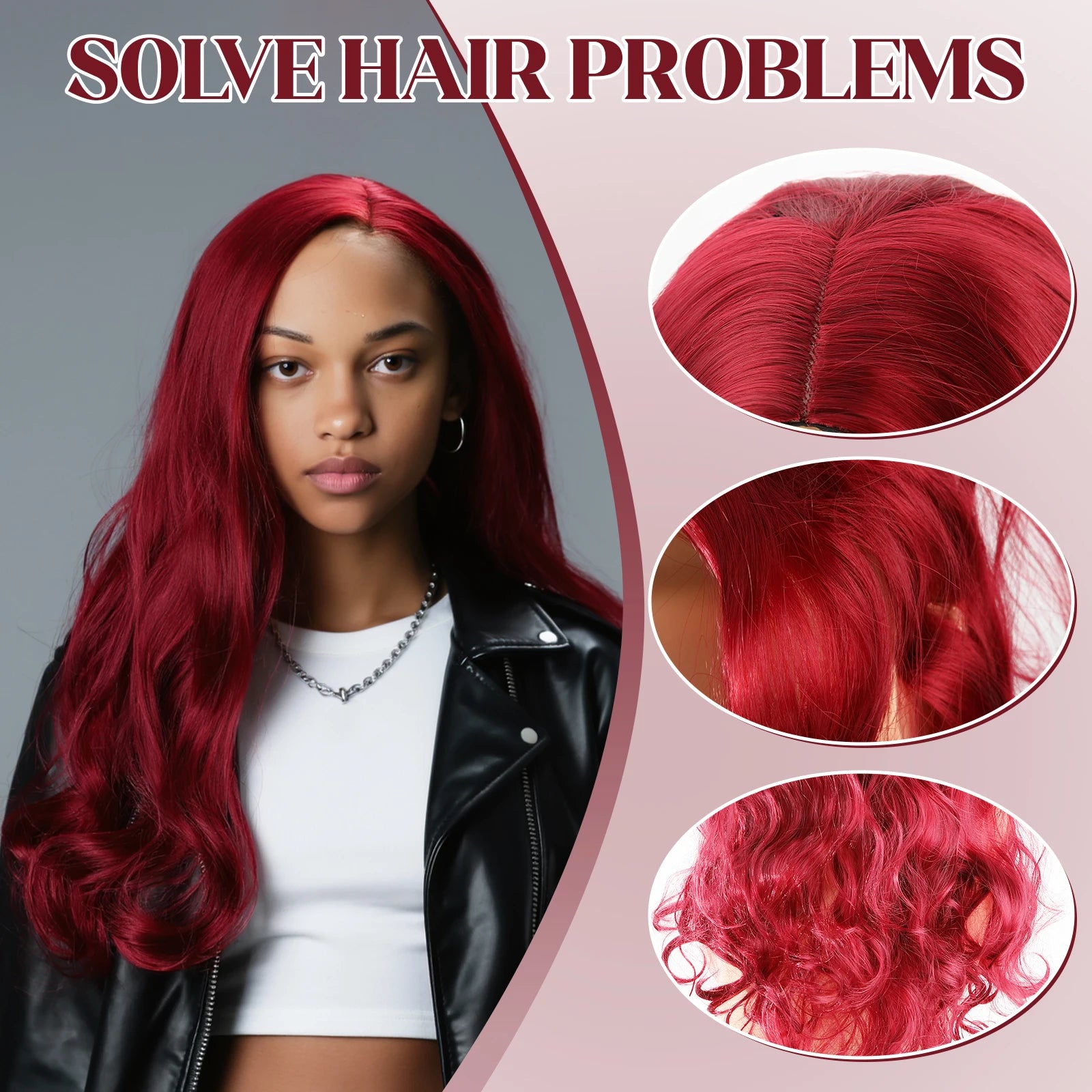 Wine Red Curly Wig