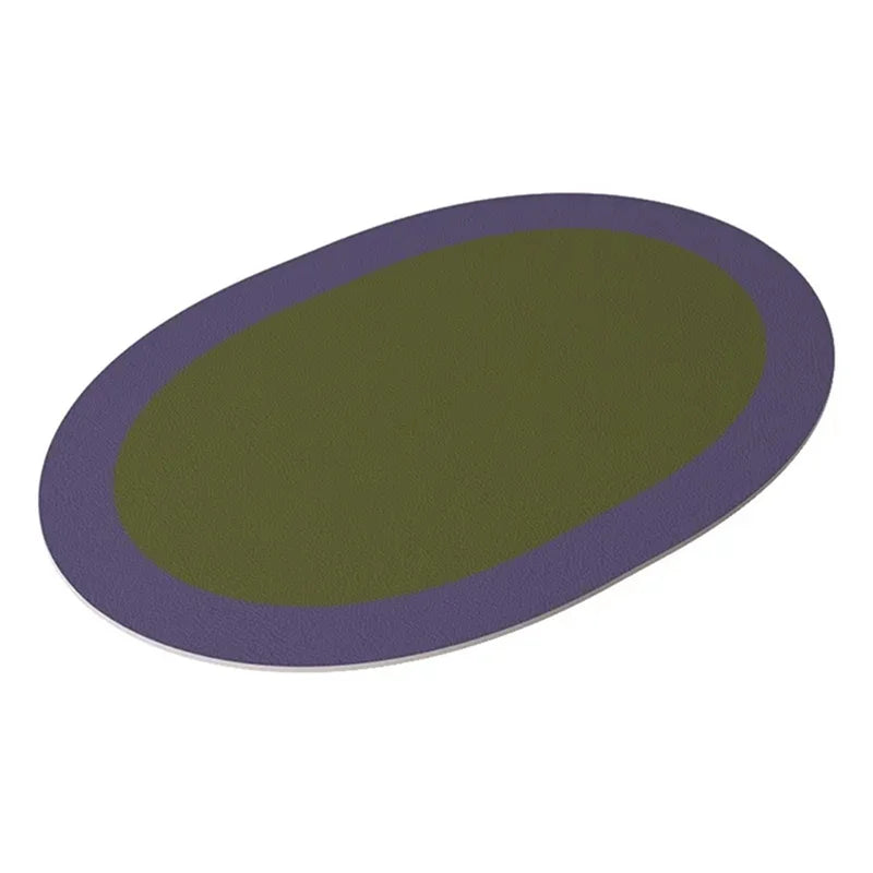 Manteles individuales de PU para mesa, impermeables, antideslizantes, aislantes, de cuero, estilo navideño, posavasos, alfombrilla elíptica bicolor