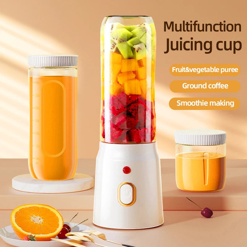 Portable electric juicer, 450ml, USB fast charging, 10 blades, dual cup design, suitable for milkshakes/juicers/smoothies