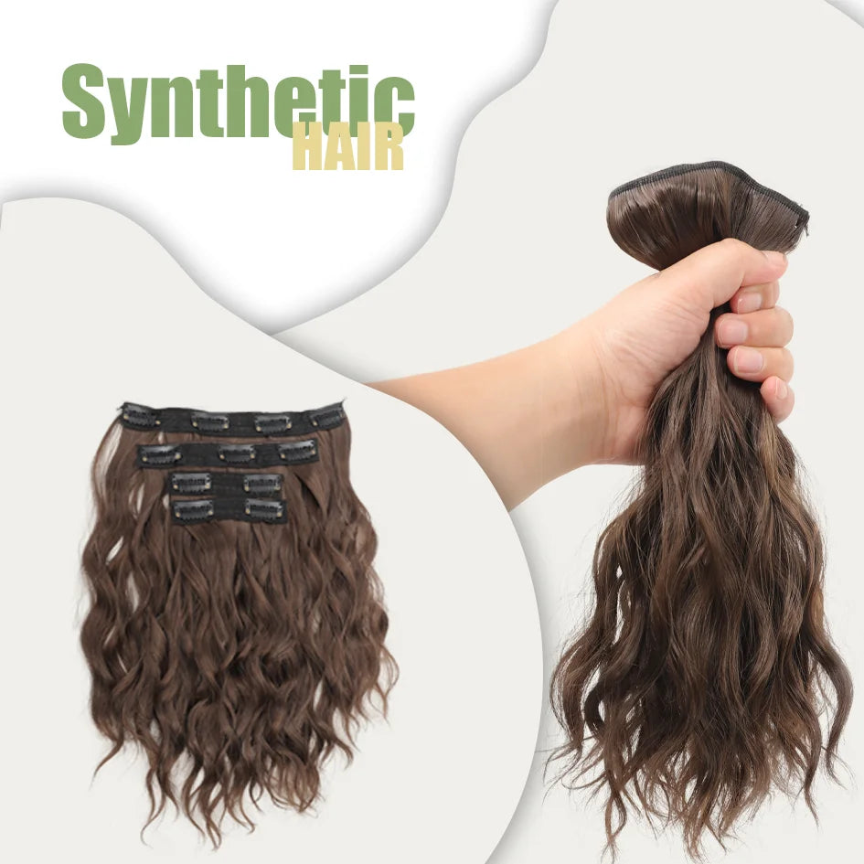 Peluca sintética para mujer de 12 pulgadas, 4 piezas/juego, extensiones de pelo corto, extensiones de pelo ondulado, extensiones de pelo ondulado, dorado miel