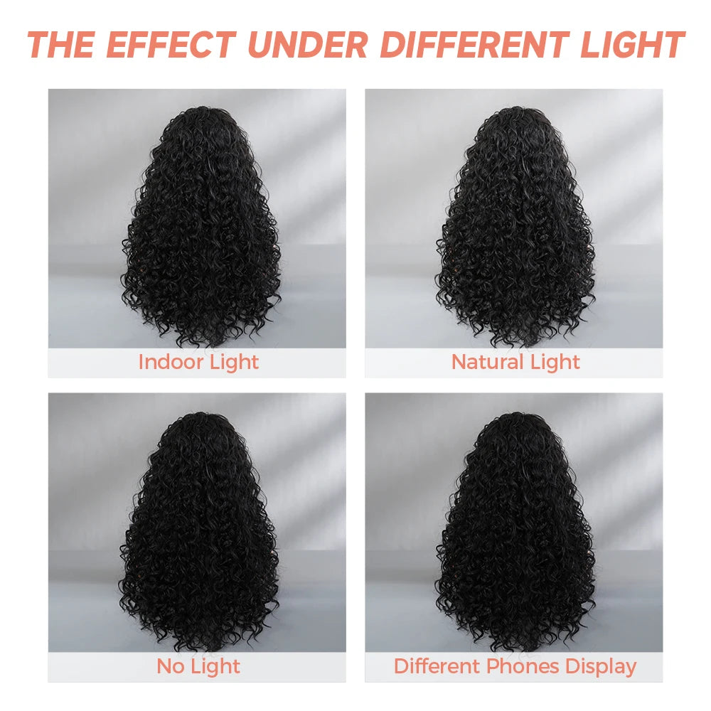 Deep Wave Black Wigs with Bangs Fluffy Long Curly Hair Wigs for Black Women White Women Natural Looking Heat Resistant Fiber