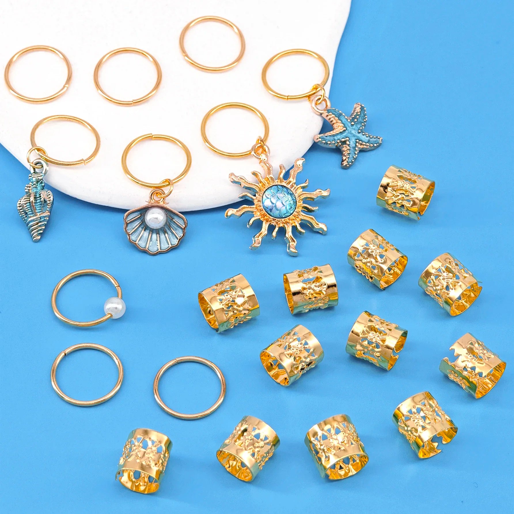 45 piezas de accesorios para el cabello con elementos marinos barrocos para rastas, joyas para el cabello de verano para bailes y fiestas, festival de música