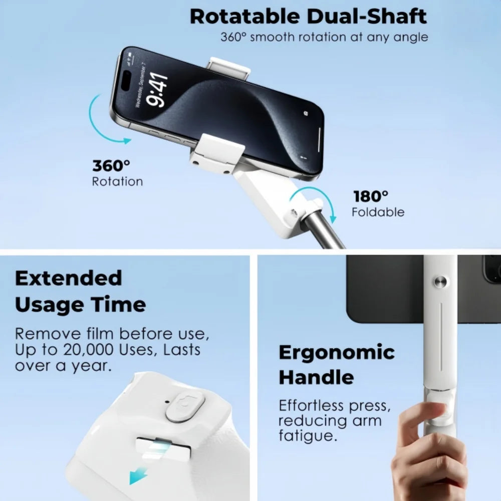 Mini perche à selfie Bluetooth, support de téléphone pliable rotatif à 360° pour diffusion en direct et photographie (compatibilité universelle)