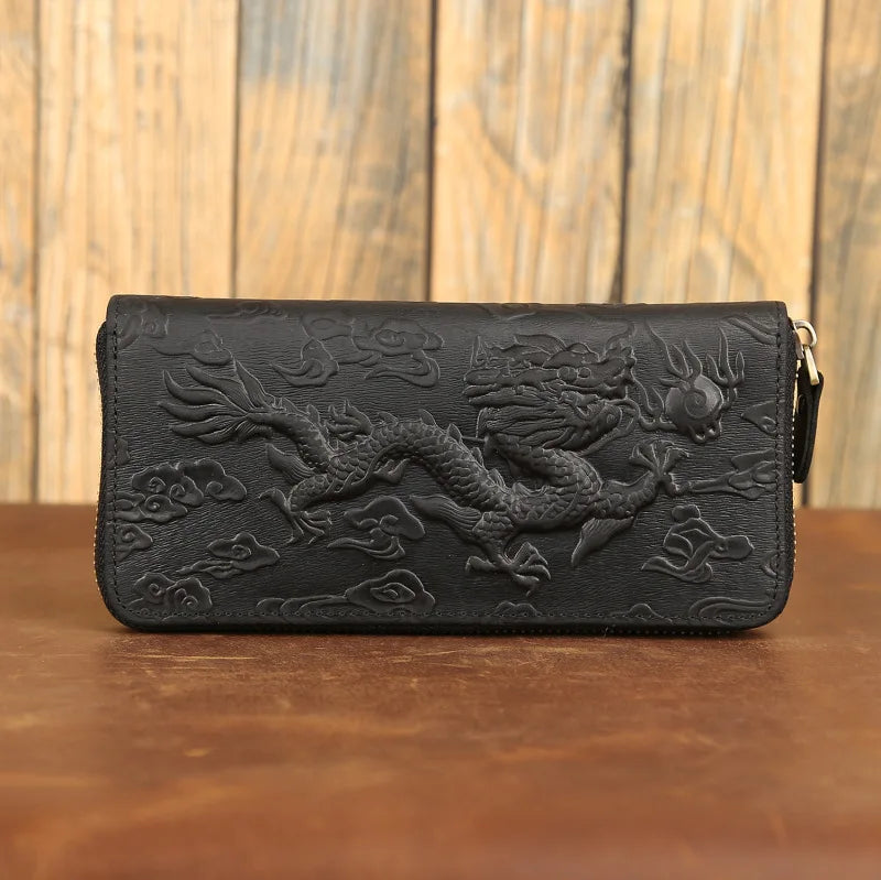 Billetera de lujo para hombre, cartera de mano de cuero genuino, monedero largo grabado en relieve, carteras de hombre de cuero grueso, carteras de mano de cuero para dinero