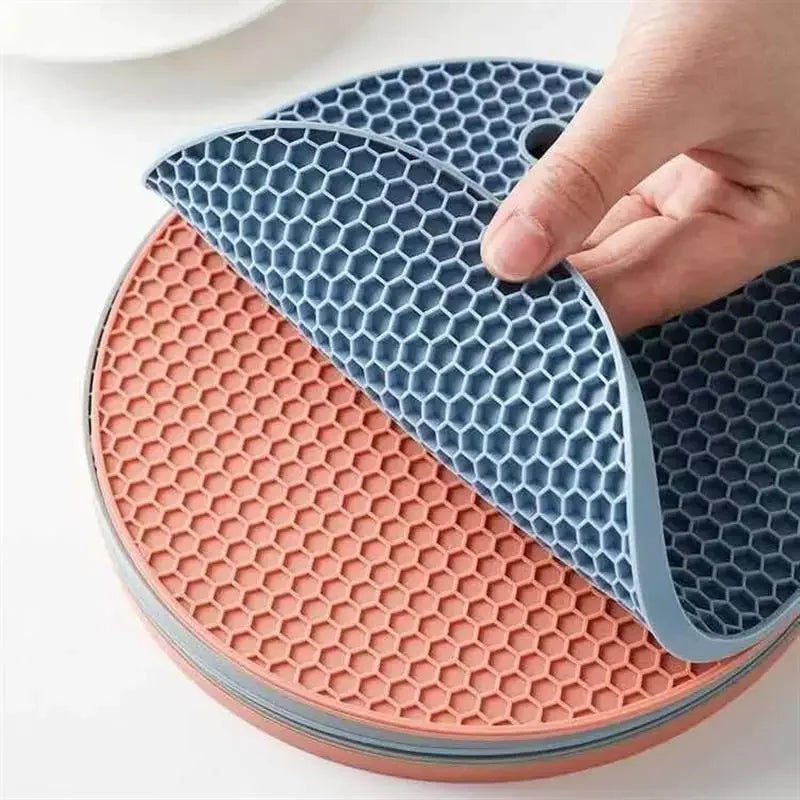 Set de table multifonctionnel en silicone pour la cuisine, dessous de verre rond antidérapant et résistant à la chaleur, manique