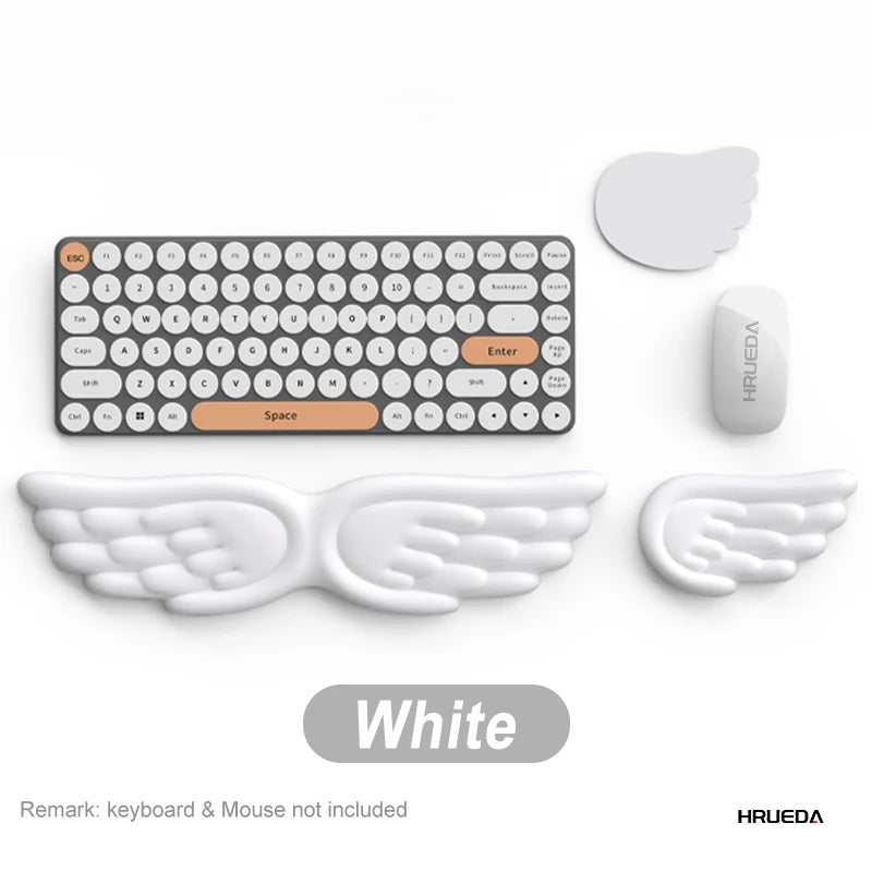 Håndleddsstøtte for mekanisk tastatur og mus Datamaskintastatur Bærbar PC Angel Wing Memory Foam-musepute Støttepute Håndleddsstøtte