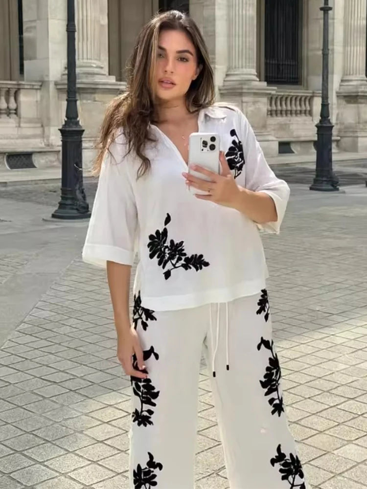 Conjuntos de 2 piezas de pantalones casuales con lazo para mujer, top bordado de lentejuelas y pantalones de talle alto, traje de mujer 2025, conjuntos de dos piezas para mujer