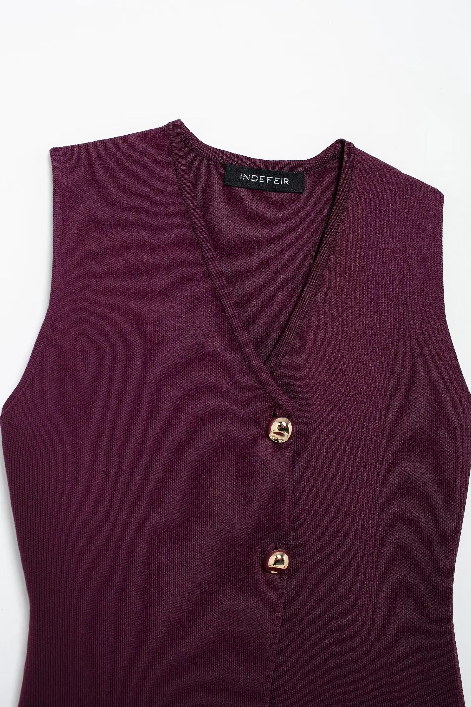 TRAFZA Conjunto de Falda de Mujer de Punto Rojo Vino con Chaleco sin Mangas con Cuello en V Ajustado + Falda Larga Sólida de Cintura Alta con Cremallera y Retazos Estilo Urbano