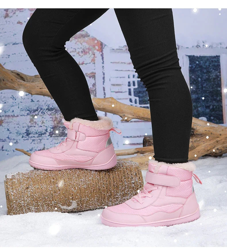 Boys Girls Winter Snow Boots Wide Toe Barefoot Insulated Waterproof Fur Lined Shoes for Kids Cold Weather Outdoor Sneakers