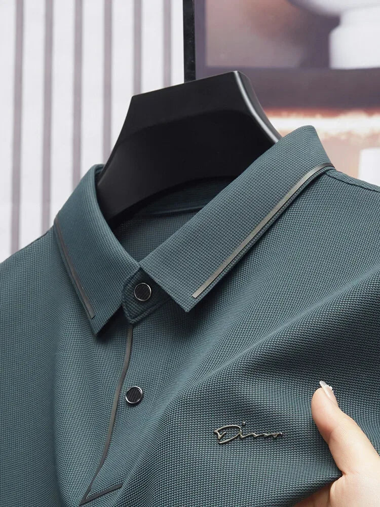 Polo de hombre, sin costuras, prémium, de lujo, tela fresca, casual de negocios, golf, corte ajustado, blusa con cuello, camiseta