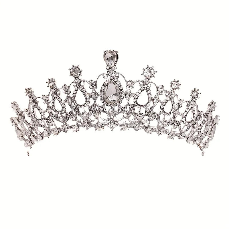 Juegos de joyas nupciales, corona, collar, pendientes, paquete de cuatro, color plateado, moda femenina, tiaras de boda (sin cajas)
