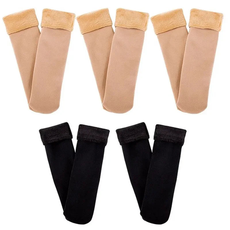 Harajuku Autumn Winter Warm Solid Women Sock Wool Thicken Thermal Socks Black Skin Seamless Snow Hosiery Velvet Home Floor Socks