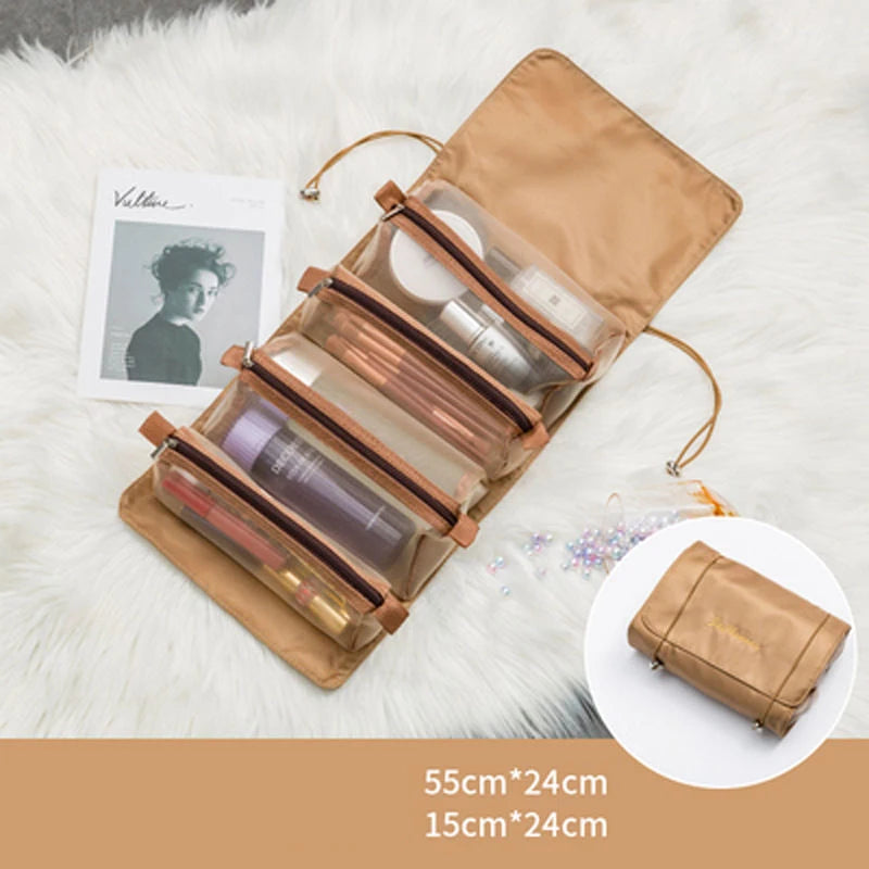 Bolsas de maquillaje desmontables, 4 piezas en 1, neceser portátil de viaje plegable y separable, organizador de almacenamiento de artículos de tocador, bolsa de maquillaje nueva