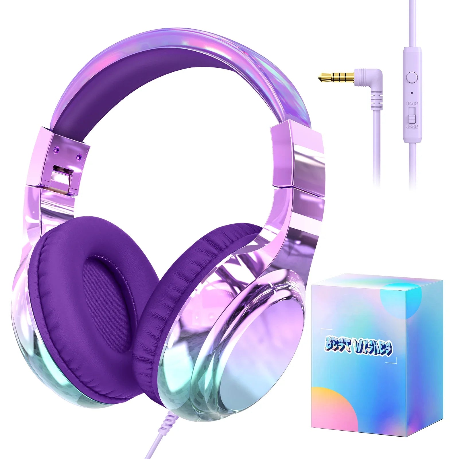 Casque filaire pour enfants pour l'école 85/94 dB Volume limité Casque supra-auriculaire pour enfants filles Casque de jeu pliable avec micro