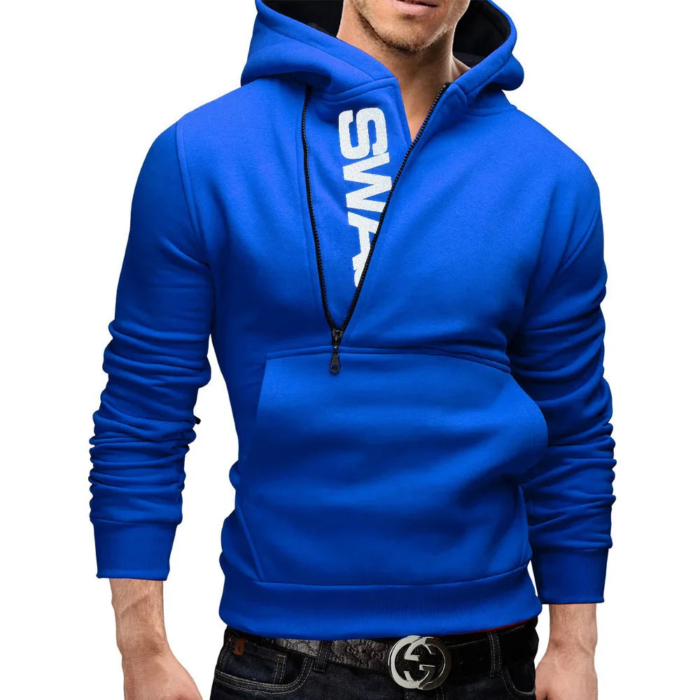 Sudadera con capucha de manga larga para hombre, sudadera con cremallera y capucha, cuello alto, top, chaqueta, abrigo, suéter negro