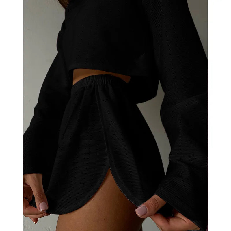 Conjunto de pijama para mujer, ropa de dormir, ropa de descanso, otoño, suave y cómodo, tops de manga larga con pantalones cortos, pijama de mujer, ropa de casa, 2 piezas