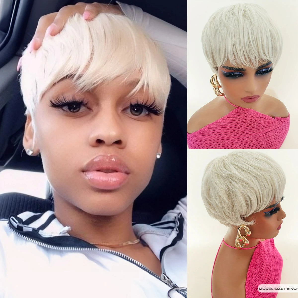 Pixie Cut Wigs With Bangs Blond Short Layered Pixie Wigs Natural Synthetic Hair For Women Daily Use 6 Inch