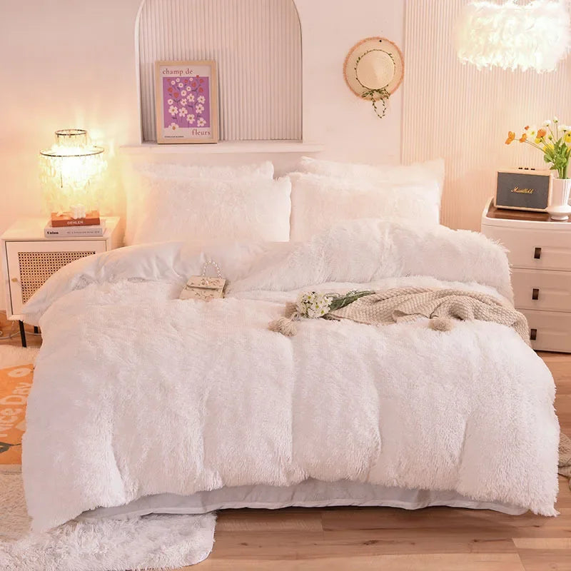 Juego de funda nórdica de felpa de lujo de 3/4 piezas – Ropa de cama cómoda y suave, perfecta para el confort del dormitorio, ideal para habitaciones de invitados y estética de dormitorios universitarios.