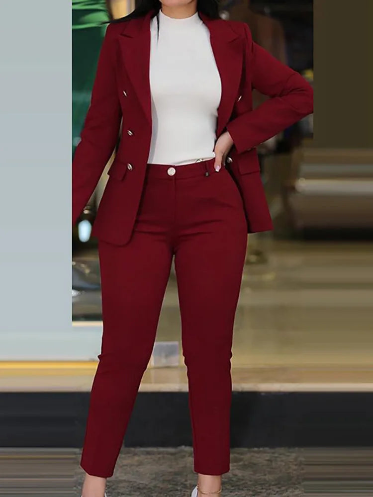 Women Two Pieces Pant Suits, Spring Autumn Loungewear Solid Fashion Matching Sets, Cardigan Top Pencil Pants Ladies Outfit