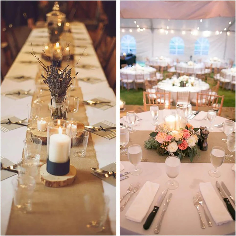 1 stk. bryllupsløper i jute, rustikk burlap-bordløper med frynsete kanter, teppe til bryllupsfest, utdrikningslagdekor