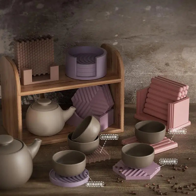 Moules en silicone pour dessous de verre, rayures carrées, pour tasse à thé, plateau, moule en silicone, résine époxy, artisanat fait main, moulage, décoration d'intérieur