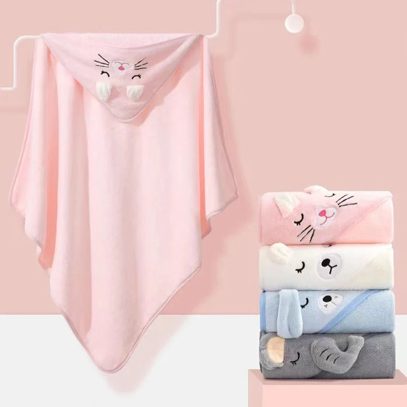 Toalla de baño para bebé, toalla de baño para recién nacidos, niños y niñas, manta con capucha de forro polar coral con diseño de dibujos animados, ropa de cama para recién nacidos