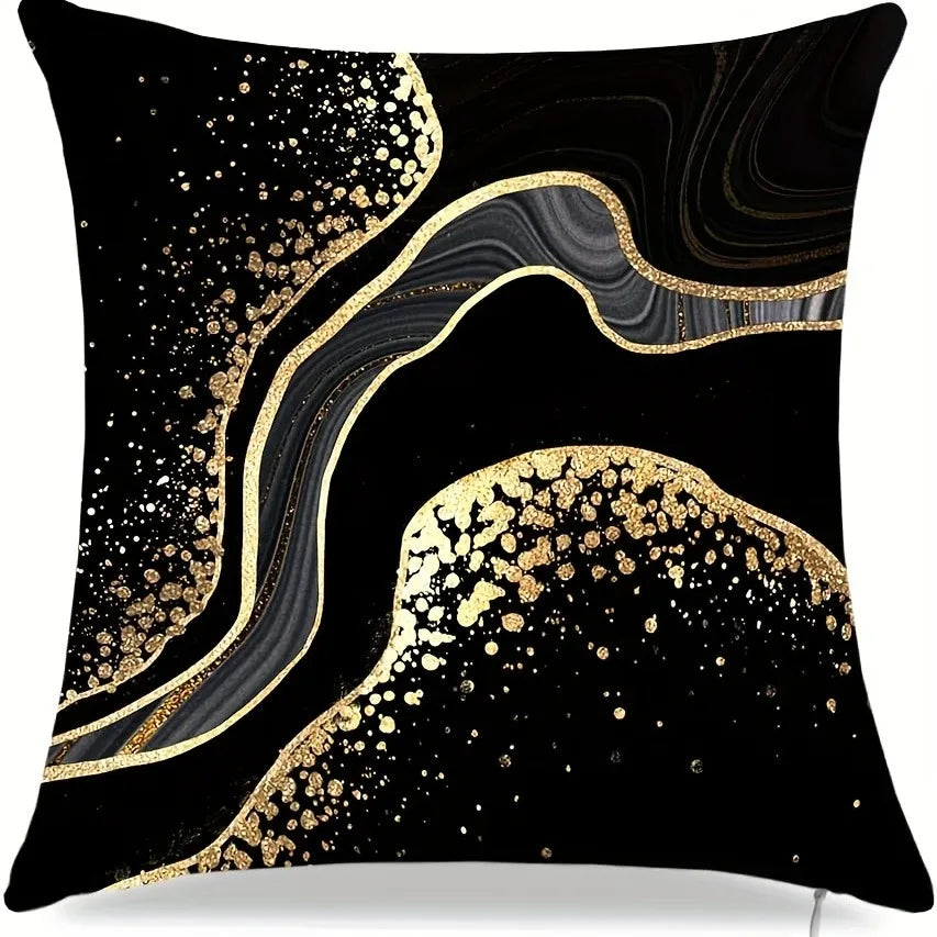 Funda de almohada geométrica negra con puntos dorados, material de poliéster ultrasuave, funda de almohada para sofá, coche, decoración del hogar