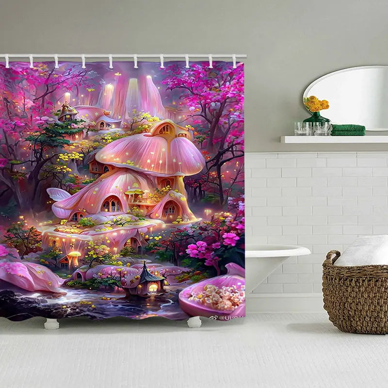 Dream view Cottage Bathing Curtain Bathroom Shower Curtain Waterproof With 12 Hooks Home Deco Free Ship