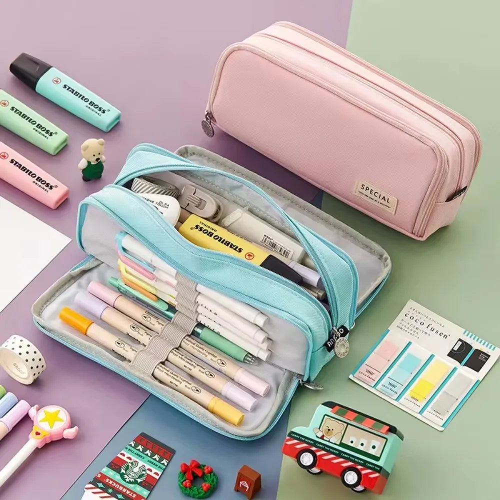Trousse à crayons 3/4 compartiments multicouches grande capacité pour écoliers, compartiment transparent pour stylos