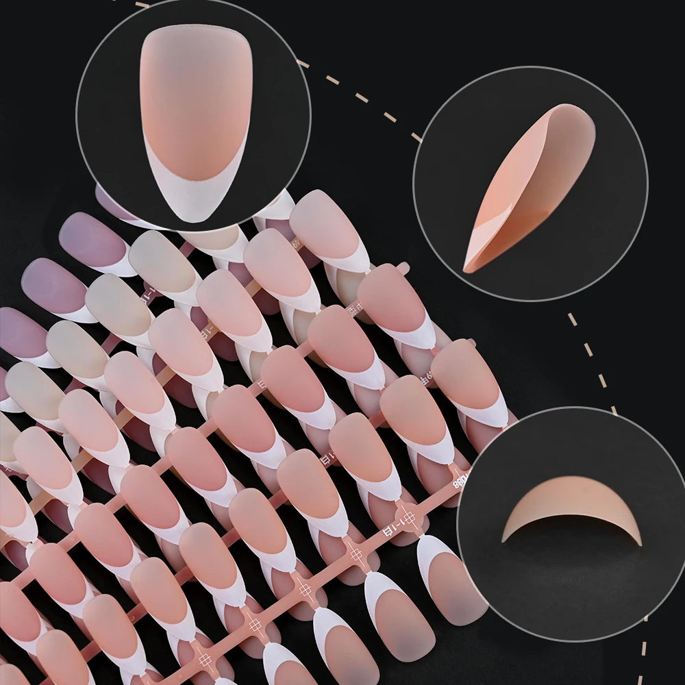 150/100/24Pcs Pink Matte French Press On Nail Tips Soft Full Cover Fake Nails Oval Almond False Nails Natural Extension Manicure