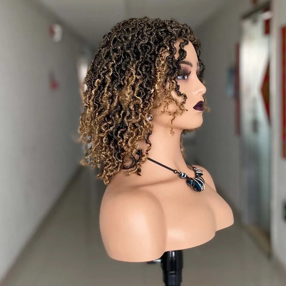 Pelucas trenzadas cortas para mujeres negras, peluca de rastas, peluca de rastas sintéticas, peluca de rastas de diosa, peluca de trenzas afro marrón negro, cabello sintético