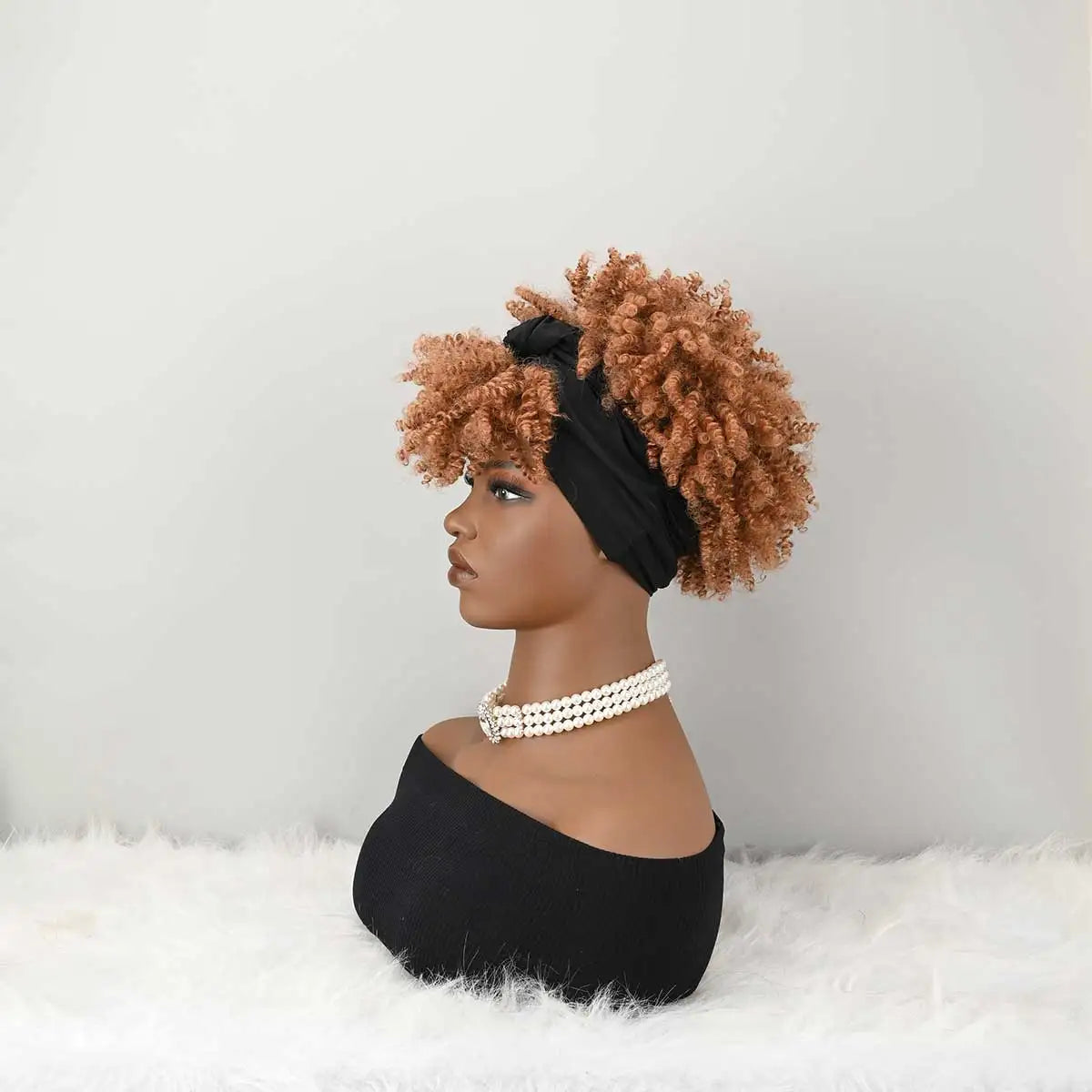 Headband Wig Curly Headband Wig With Bangs For Women Synthetic Afro Curly Hair Wig With Headband Attached Short Kinky Curly Afro High Puff With Bangs Stripes Short Red Curly Wigs with Bangs for Women, Natural Wavy Synthetic W
