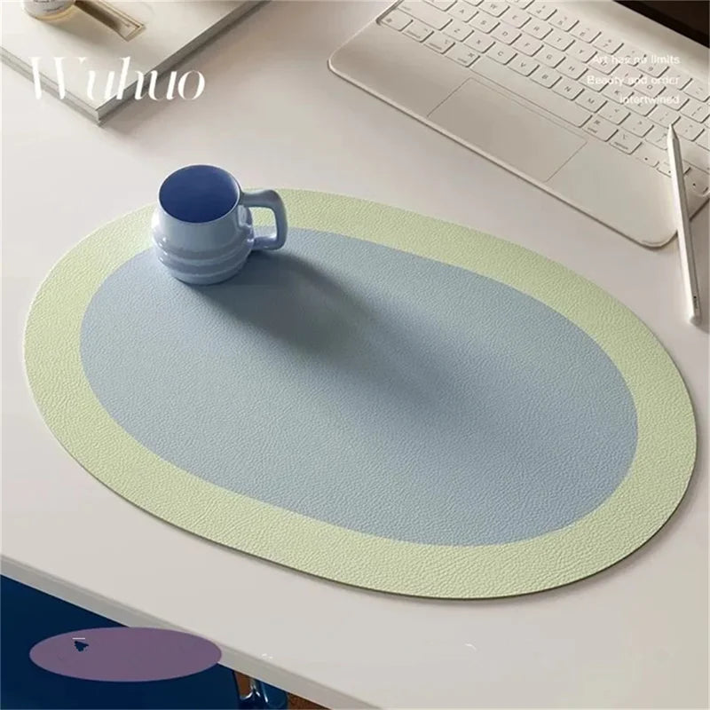 Manteles individuales de PU para mesa, impermeables, antideslizantes, aislantes, de cuero, estilo navideño, posavasos, alfombrilla elíptica bicolor