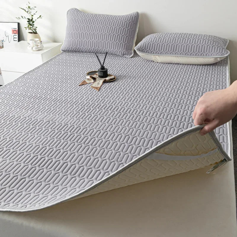 Kjølende sengetøysett med putevar, vattert i issilke og lateks, pustende trekk, solid sommersengetøy, komfort og varmebestandighet