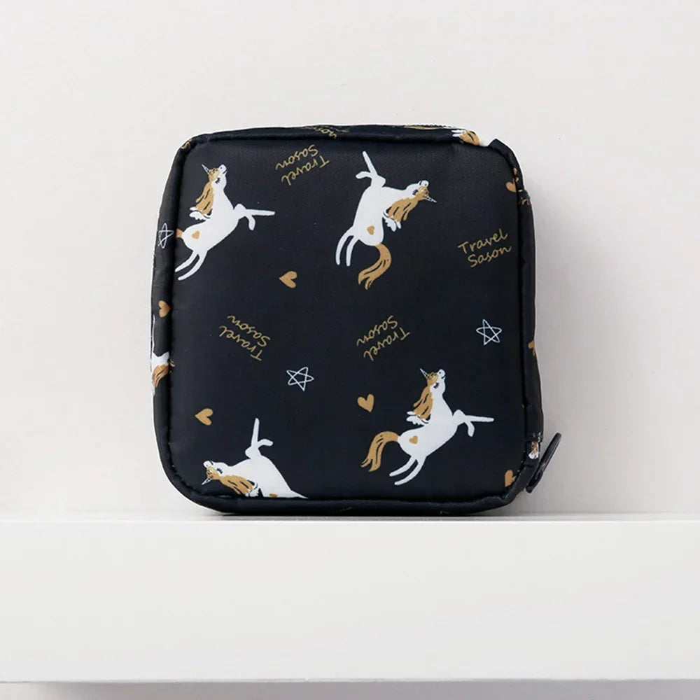 Bolsa de almacenamiento portátil para toallas sanitarias, monedero para tampones, neceser de cosméticos, organizador de bolsos de maquillaje para mujeres y niñas, bolsa para compresas higiénicas