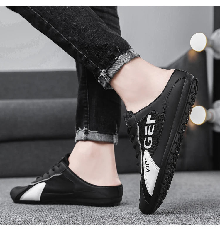 Nueva Tendencia de Pantuflas para Hombre Zapatos Baotou para Hombre Verano Transpirable Zapatos Casuales Planos Vulcanizados Zapatillas Deportivas Masculinas Zapatos Semi Abiertos