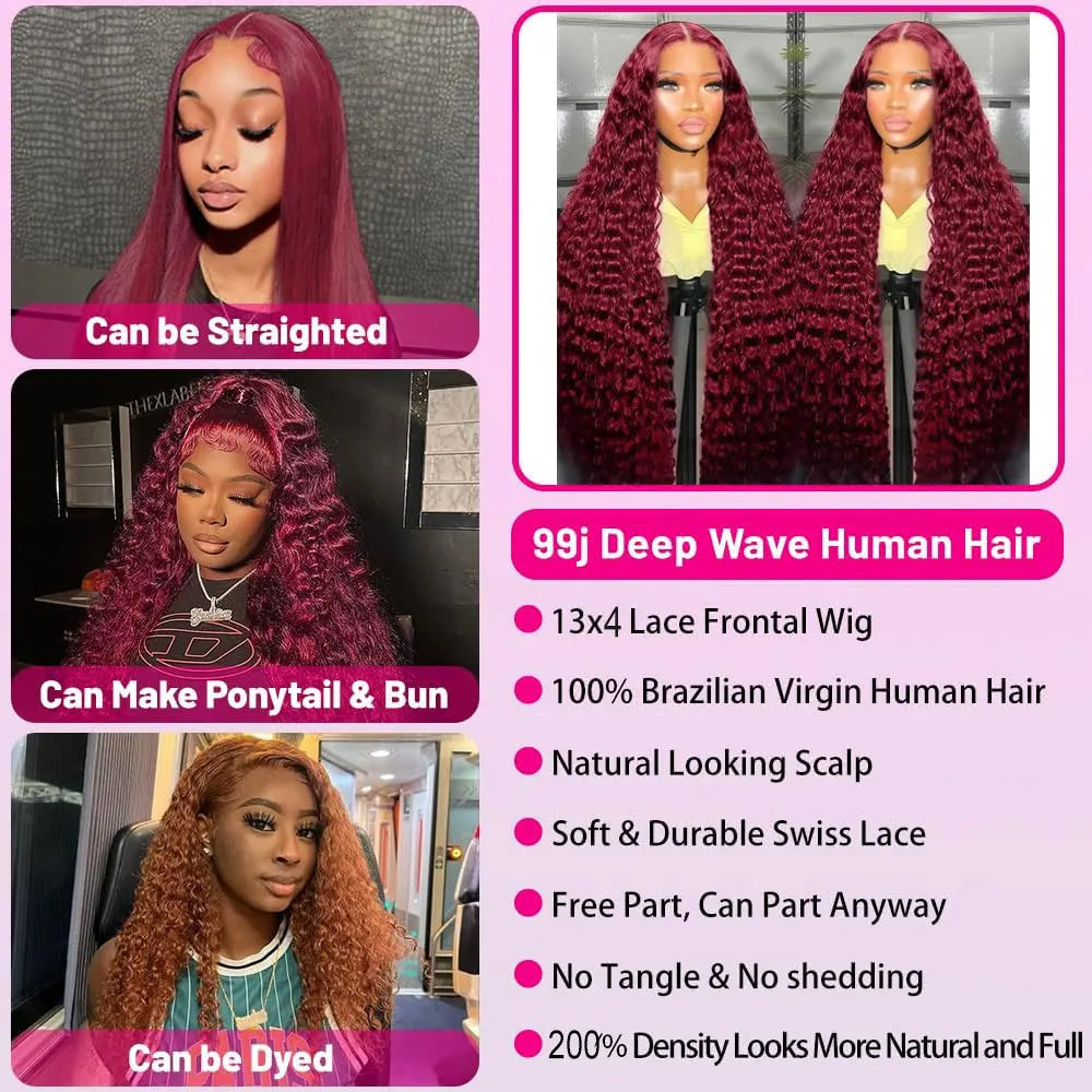 Burgundy Deep Wave Wig