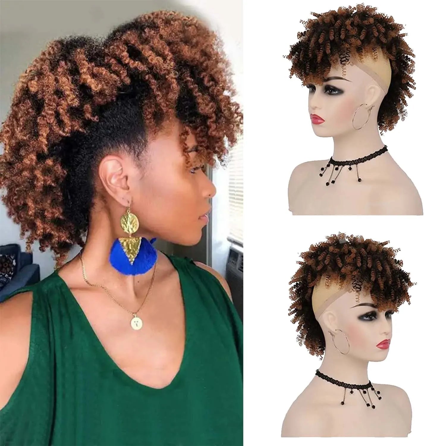 Queue de cheval synthétique Tereshar Afro High Puff avec frange courte queue de cheval bouclée crépue Chignon queue de cheval Mohawk avec frange pour les femmes noires