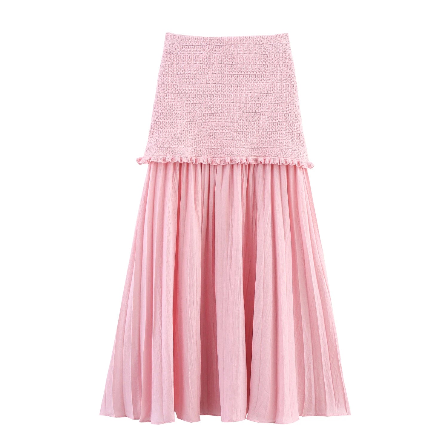 TRAFZA Conjunto elegante y chic de falda para mujer: top estilo "bandeau" o falda midi o top de manga corta. Conjunto para las vacaciones románticas de primavera-verano 2025.