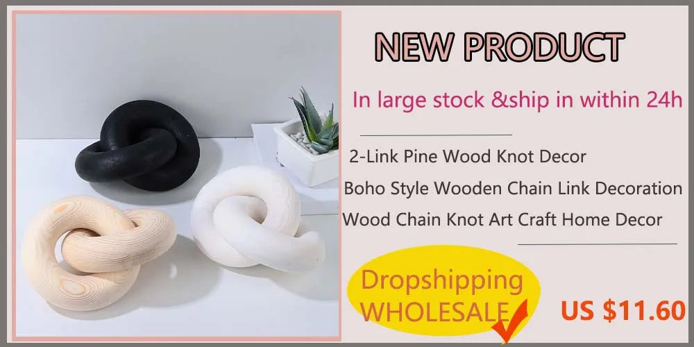 Décoration d'intérieur en bois de style bohème, ornement sculpté à la main, chaîne à 3 maillons, artisanat d'art, table, ferme, bureau, décoration rustique