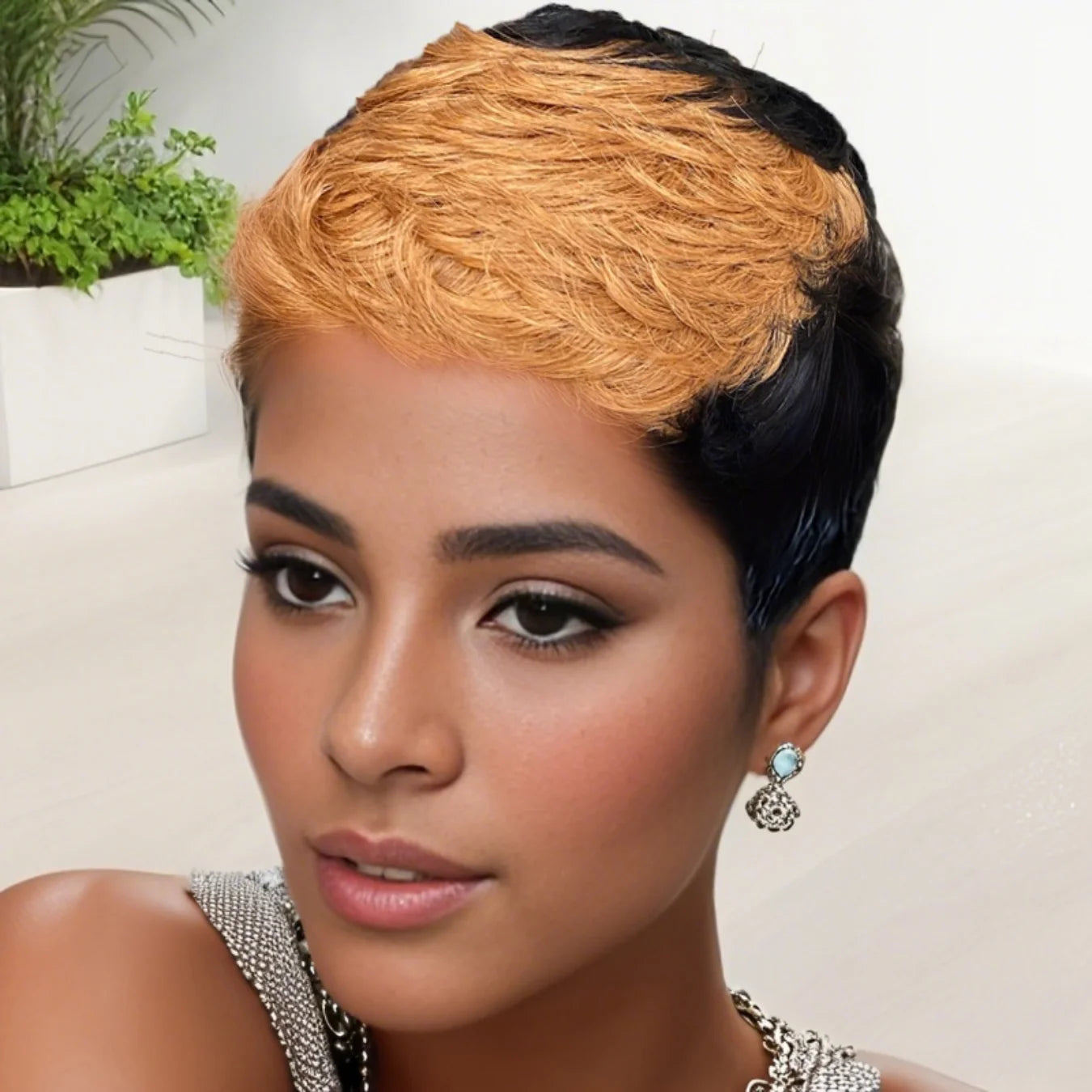 Peluca Pixie Corta en Capas, Pelucas de Cabello Humano, Pelucas de Cabello Remy Brasileño, Pelucas Completas Hechas a Máquina para Mujeres