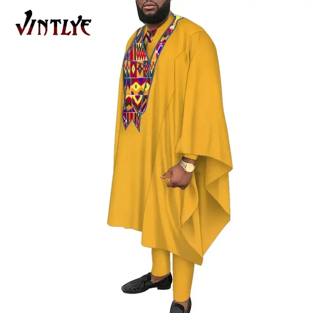 African Men’s Dashiki Suit – Long Sleeve Shirt & Pants Ankara Set